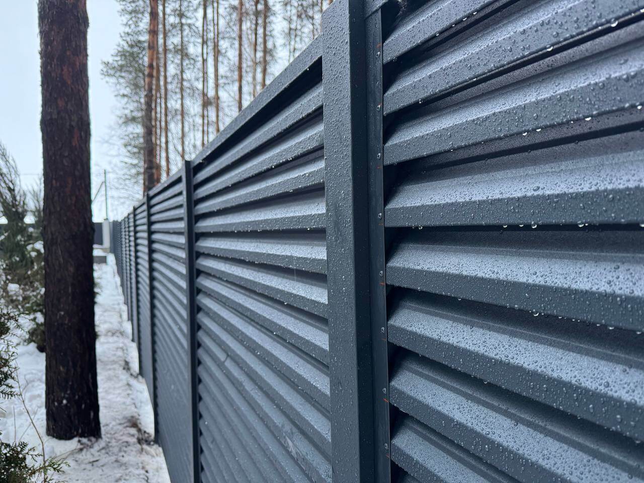 Забор-жалюзи из ламелей ЭКО-Z-US 54м RAL7024/7024 Серый Графит двусторонний МАТТЕ фото 1 в Старой Руссе